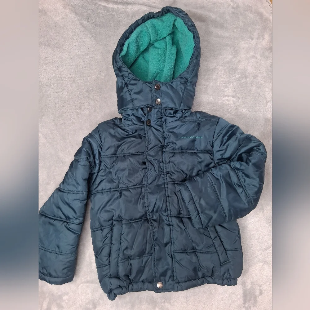 Calvin Klein Puffer Hooded Jacket Toddler Boys  Dark Green Outdoor Winter Coat 4